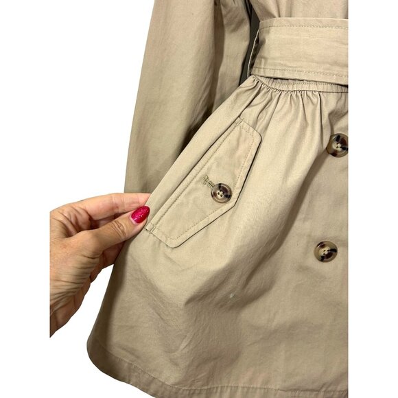 Polo Ralph Lauren Girls Trench Coat Khaki 8 Hood Epaulets Classic Belted Cotton - Picture 9 of 16